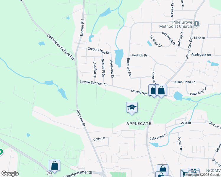 map of restaurants, bars, coffee shops, grocery stores, and more near 303 Linville Springs Road in Kernersville