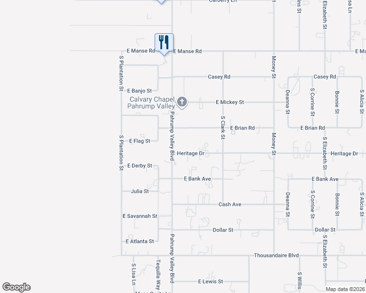 map of restaurants, bars, coffee shops, grocery stores, and more near 1050 Heritage Drive in Pahrump