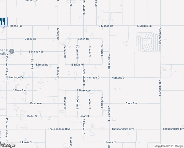 map of restaurants, bars, coffee shops, grocery stores, and more near 1830 Heritage Drive in Pahrump