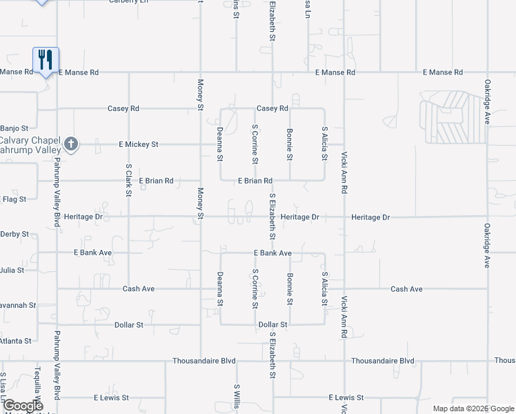 map of restaurants, bars, coffee shops, grocery stores, and more near 1700 Heritage Drive in Pahrump