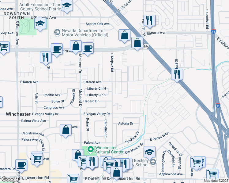 map of restaurants, bars, coffee shops, grocery stores, and more near 2773 Heritage Court in Las Vegas