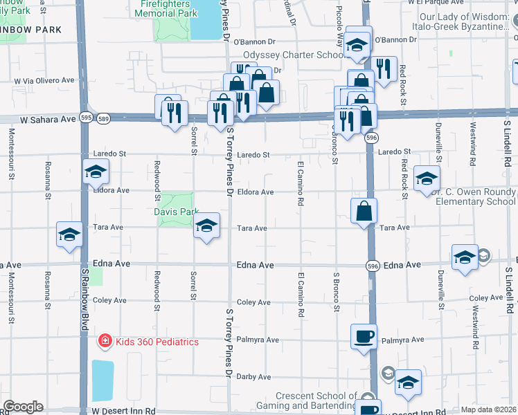 map of restaurants, bars, coffee shops, grocery stores, and more near 2740 Mann Street in Las Vegas