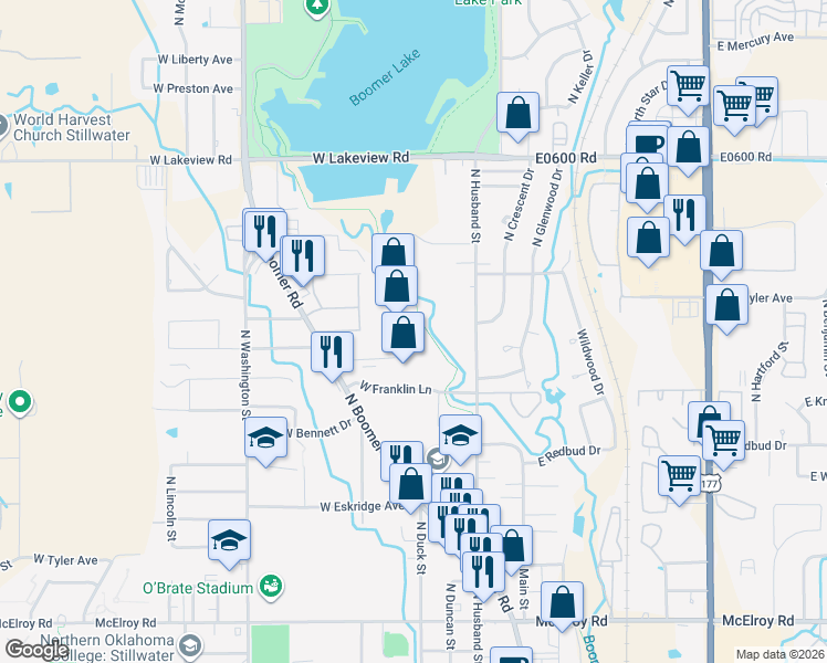map of restaurants, bars, coffee shops, grocery stores, and more near in Stillwater