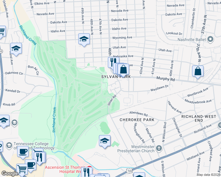 map of restaurants, bars, coffee shops, grocery stores, and more near 302 Sloan Road in Nashville