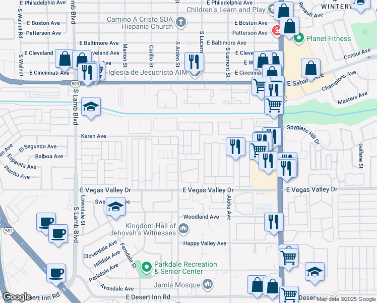 map of restaurants, bars, coffee shops, grocery stores, and more near 2753 Alicialynn Way in Las Vegas