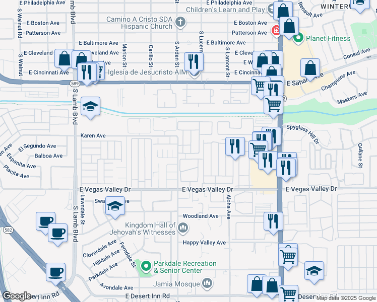 map of restaurants, bars, coffee shops, grocery stores, and more near 2753 Alicialynn Way in Las Vegas