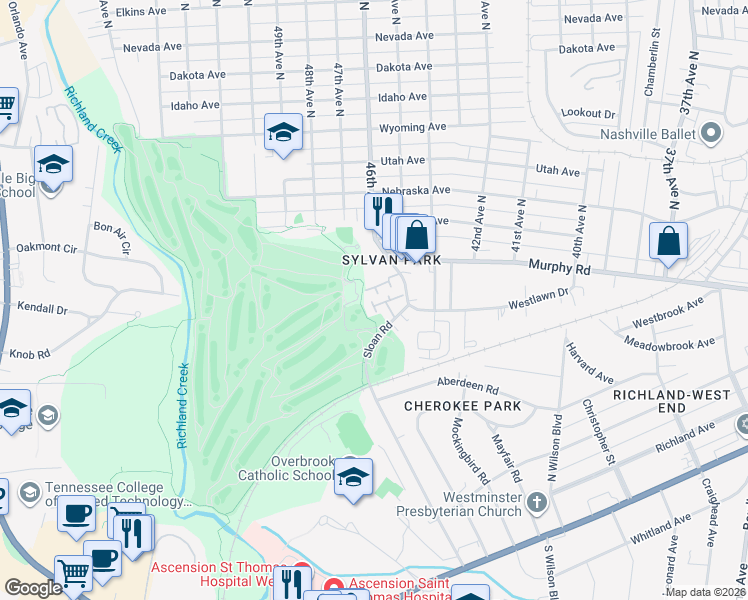 map of restaurants, bars, coffee shops, grocery stores, and more near 301 Sloan Road in Nashville