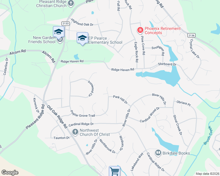 map of restaurants, bars, coffee shops, grocery stores, and more near 6603 Poplar Grove Trail in Greensboro