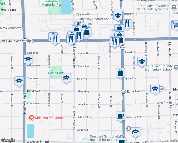 map of restaurants, bars, coffee shops, grocery stores, and more near 2740 Mann Street in Las Vegas