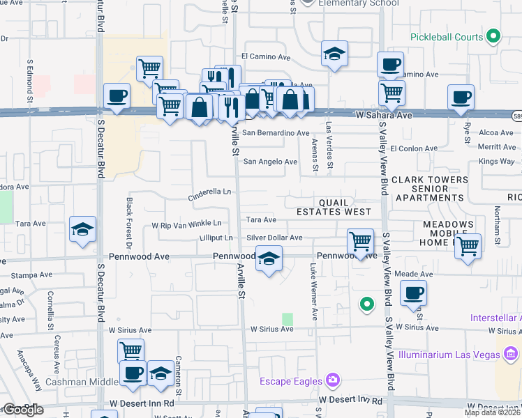 map of restaurants, bars, coffee shops, grocery stores, and more near 4313 Mott Circle in Las Vegas