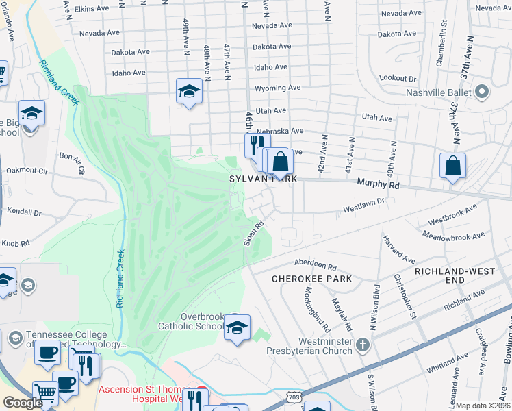 map of restaurants, bars, coffee shops, grocery stores, and more near 403 Sloan Road in Nashville
