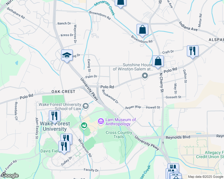 map of restaurants, bars, coffee shops, grocery stores, and more near 798 Polo Road in Winston-Salem
