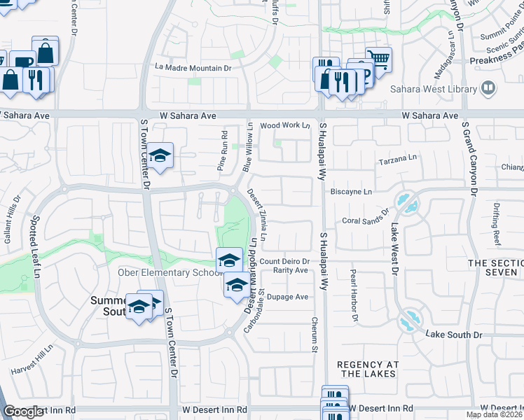 map of restaurants, bars, coffee shops, grocery stores, and more near Desert Zinnia Lane in Las Vegas