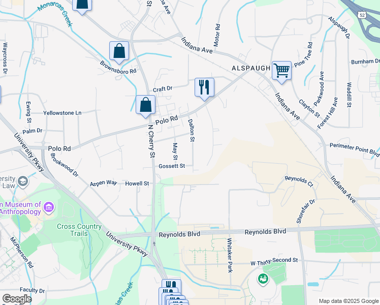 map of restaurants, bars, coffee shops, grocery stores, and more near 4016 Dalton Street in Winston-Salem