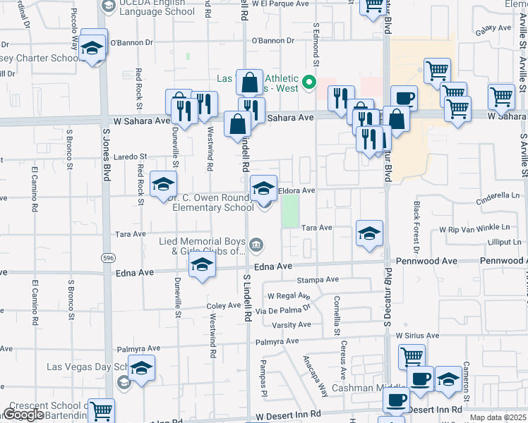 map of restaurants, bars, coffee shops, grocery stores, and more near 2755 Mohawk Street in Las Vegas