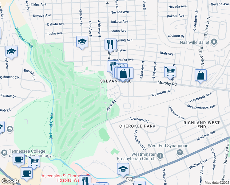 map of restaurants, bars, coffee shops, grocery stores, and more near 403 Sloan Road in Nashville