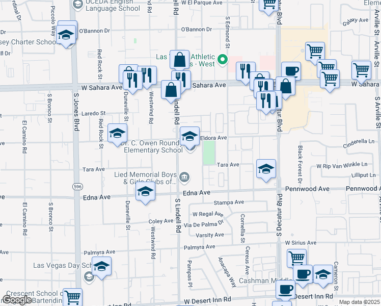 map of restaurants, bars, coffee shops, grocery stores, and more near 2755 Mohawk Street in Las Vegas