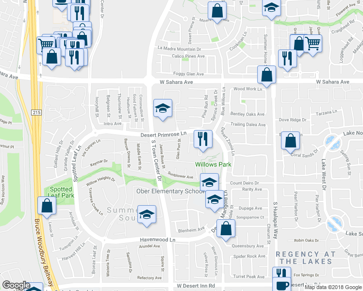map of restaurants, bars, coffee shops, grocery stores, and more near 2752 Glen Port Street in Las Vegas