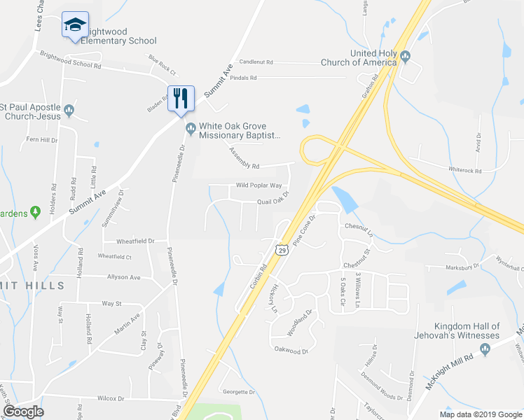 map of restaurants, bars, coffee shops, grocery stores, and more near 4114 Flowering Path Lane in Greensboro