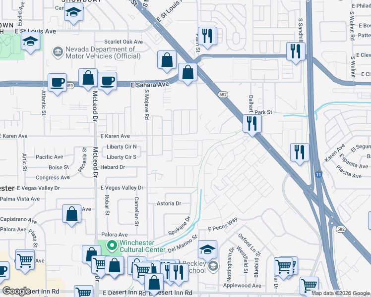map of restaurants, bars, coffee shops, grocery stores, and more near 428 Gardenia in Las Vegas