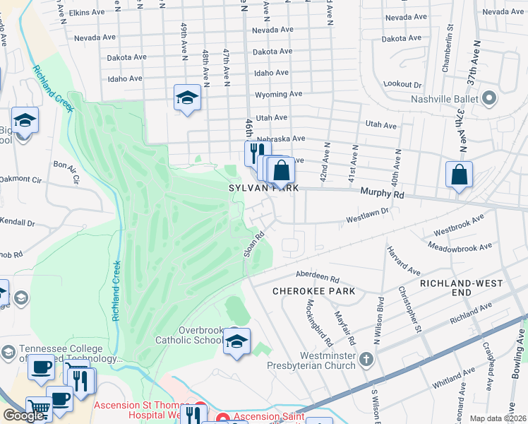 map of restaurants, bars, coffee shops, grocery stores, and more near 403 Sloan Road in Nashville