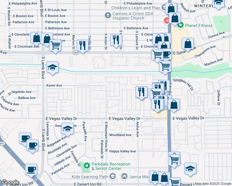 map of restaurants, bars, coffee shops, grocery stores, and more near 2742 Alicialynn Way in Las Vegas