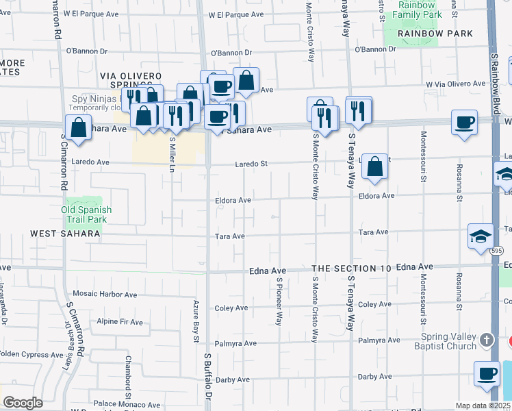 map of restaurants, bars, coffee shops, grocery stores, and more near 2720 Tioga Pines Circle in Las Vegas