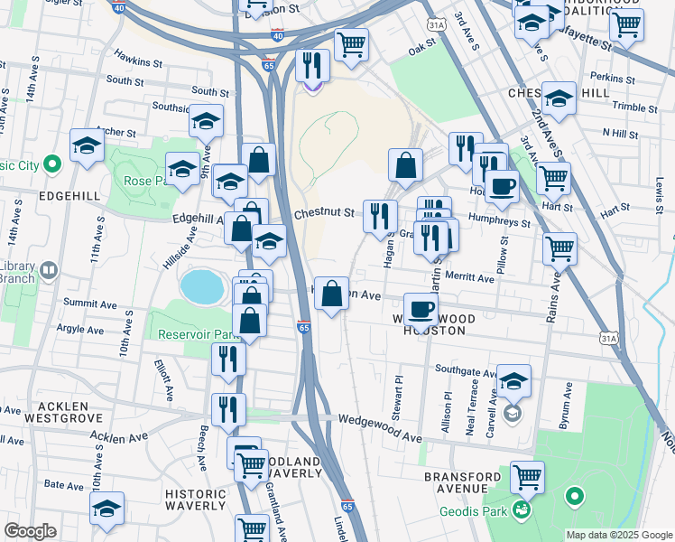 map of restaurants, bars, coffee shops, grocery stores, and more near 700 Hamilton Avenue in Nashville