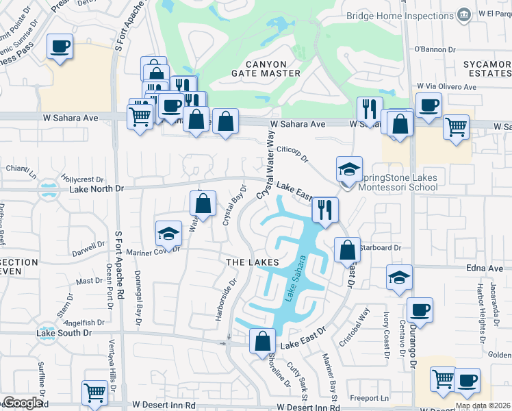 map of restaurants, bars, coffee shops, grocery stores, and more near 2805 High Sail Court in Las Vegas