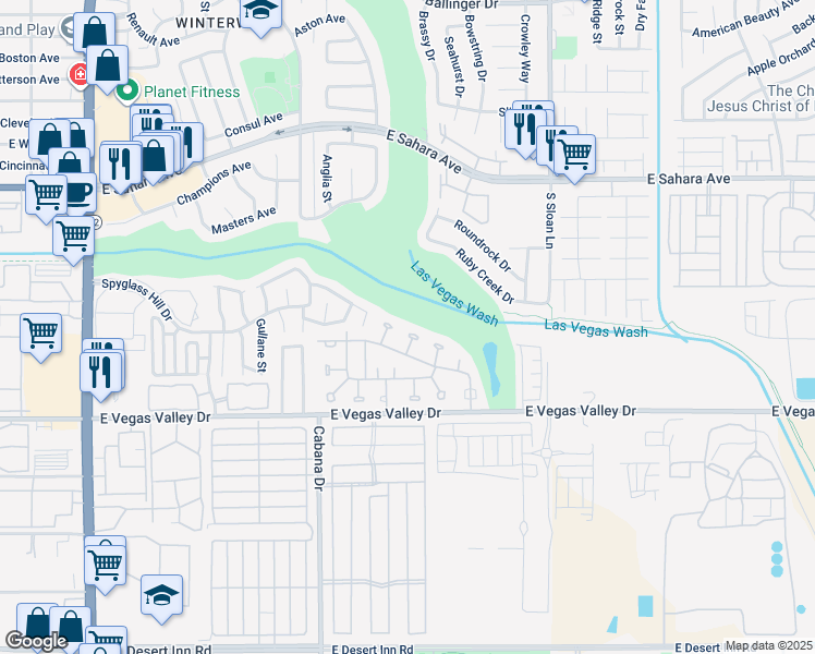 map of restaurants, bars, coffee shops, grocery stores, and more near 2781 Rainer Court in Las Vegas