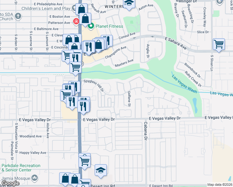 map of restaurants, bars, coffee shops, grocery stores, and more near 2725 Rungsted Street in Las Vegas