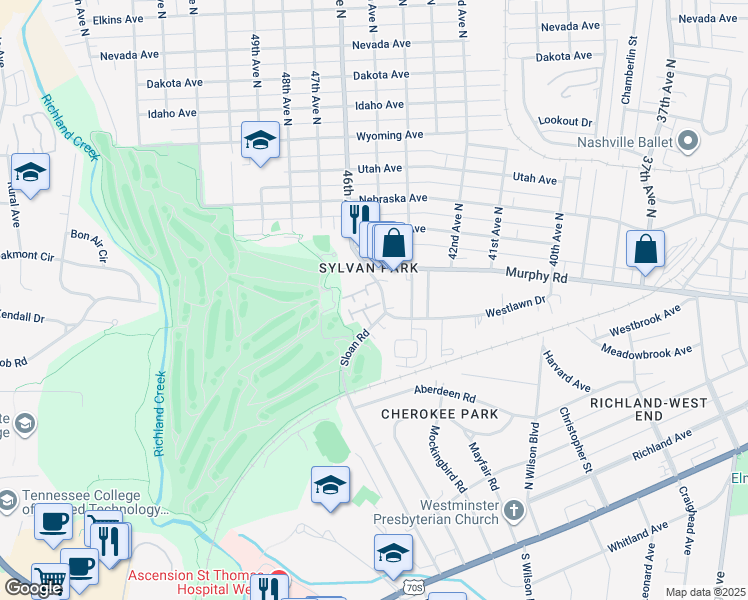 map of restaurants, bars, coffee shops, grocery stores, and more near 403 Sloan Road in Nashville