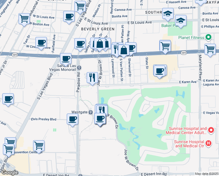 map of restaurants, bars, coffee shops, grocery stores, and more near 566 Tam O Shanter in Las Vegas