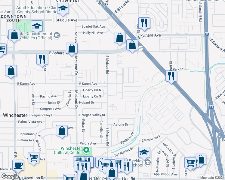 map of restaurants, bars, coffee shops, grocery stores, and more near 2748 Heritage Court in Las Vegas