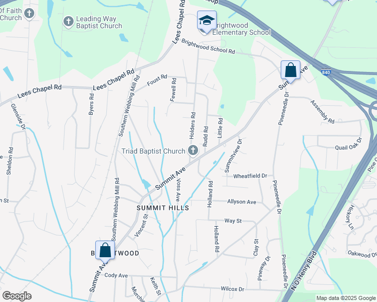 map of restaurants, bars, coffee shops, grocery stores, and more near 4707 Holders Road in Greensboro
