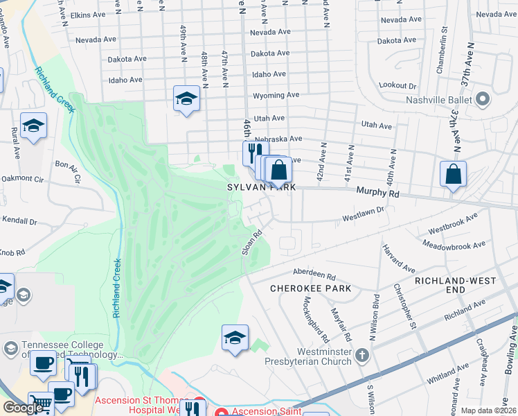 map of restaurants, bars, coffee shops, grocery stores, and more near 403 Sloan Road in Nashville
