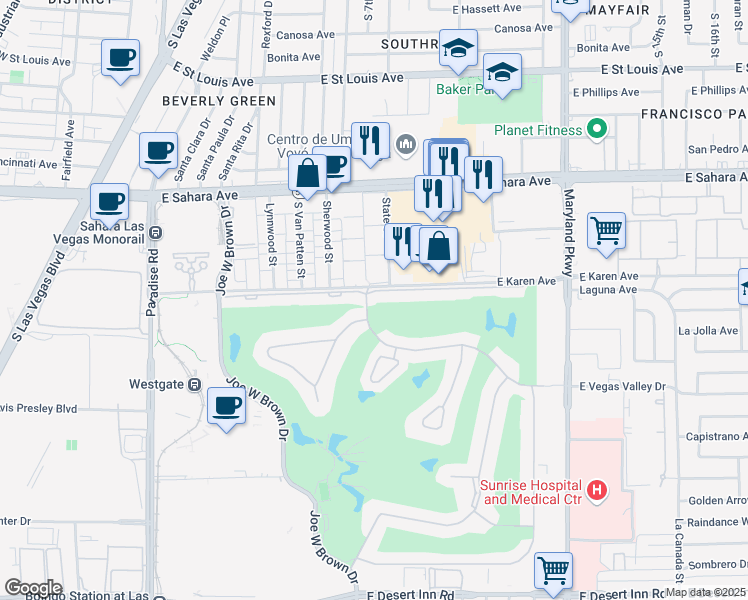 map of restaurants, bars, coffee shops, grocery stores, and more near 726 Tam O Shanter in Las Vegas