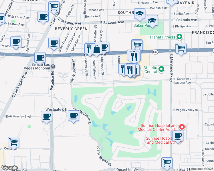 map of restaurants, bars, coffee shops, grocery stores, and more near 794 Oakmont Avenue in Las Vegas