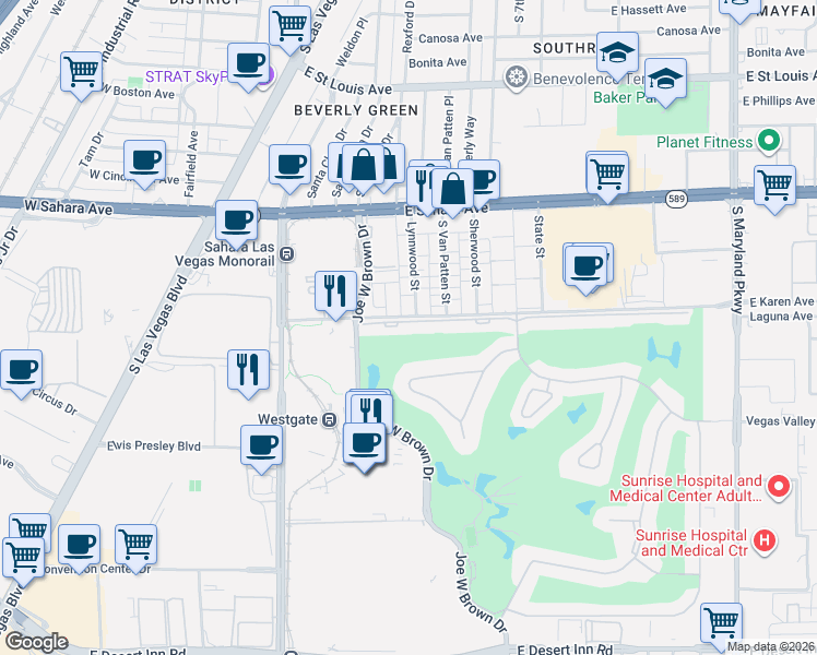 map of restaurants, bars, coffee shops, grocery stores, and more near 552 Tam O Shanter in Las Vegas