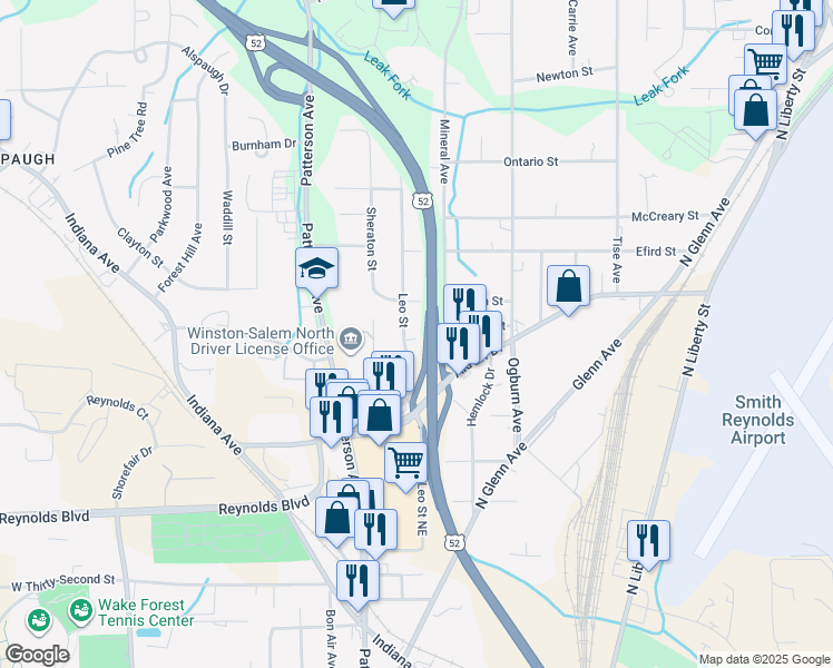 map of restaurants, bars, coffee shops, grocery stores, and more near in Winston-Salem