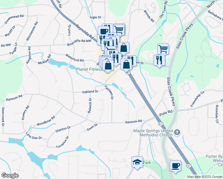 map of restaurants, bars, coffee shops, grocery stores, and more near in Winston-Salem