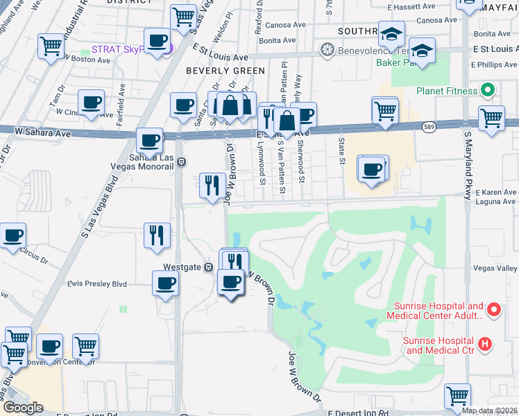 map of restaurants, bars, coffee shops, grocery stores, and more near 552 Tam O Shanter in Las Vegas