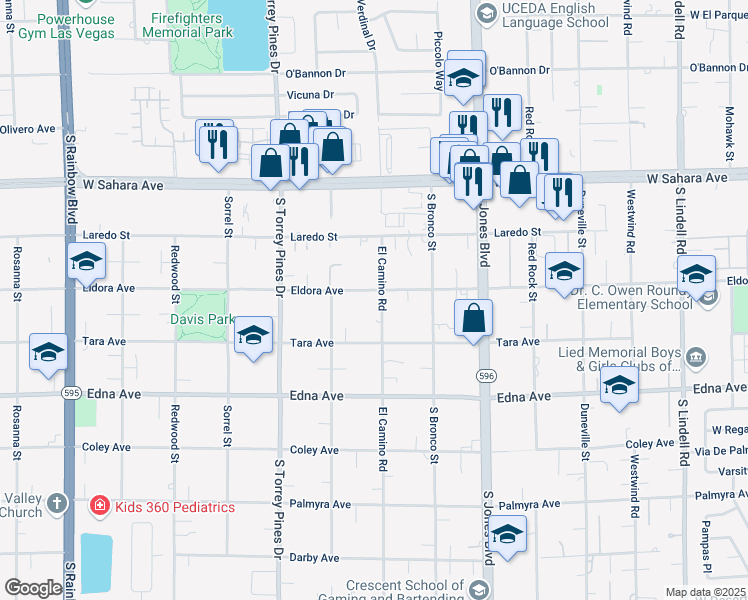 map of restaurants, bars, coffee shops, grocery stores, and more near 6315 Eldora Avenue in Las Vegas