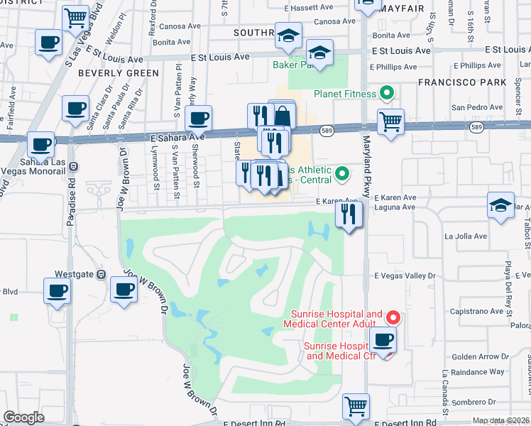 map of restaurants, bars, coffee shops, grocery stores, and more near 892 Tam O Shanter in Las Vegas
