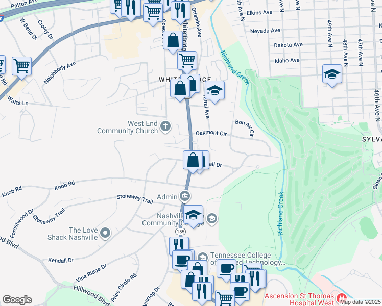 map of restaurants, bars, coffee shops, grocery stores, and more near 246 White Bridge Road in Nashville