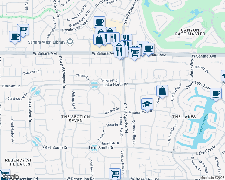 map of restaurants, bars, coffee shops, grocery stores, and more near 2805 Klondike Court in Las Vegas