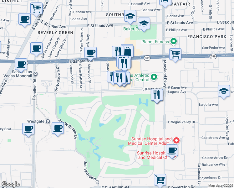 map of restaurants, bars, coffee shops, grocery stores, and more near 892 Tam O Shanter in Las Vegas