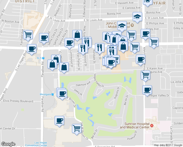 map of restaurants, bars, coffee shops, grocery stores, and more near 794 Oakmont Avenue in Las Vegas