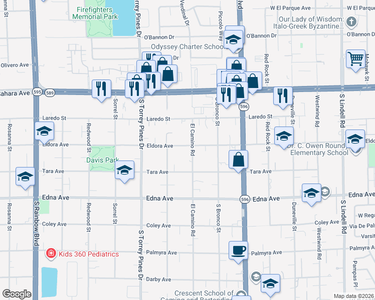 map of restaurants, bars, coffee shops, grocery stores, and more near 6315 Eldora Avenue in Las Vegas
