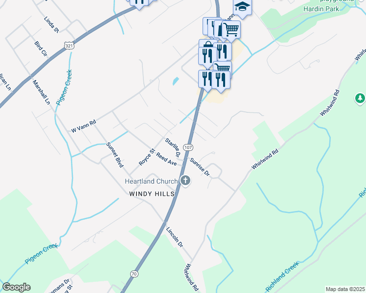 map of restaurants, bars, coffee shops, grocery stores, and more near 814 Asheville Highway in Greeneville